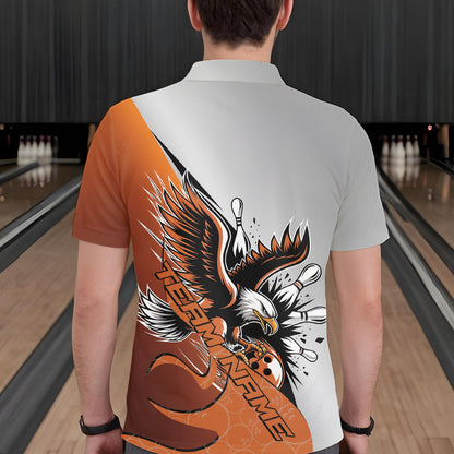 Custom Orange Eagle Bowling Team Men Polo Shirts, Eagle Bowling League Shirt Bowlers Outfit IPHW8754