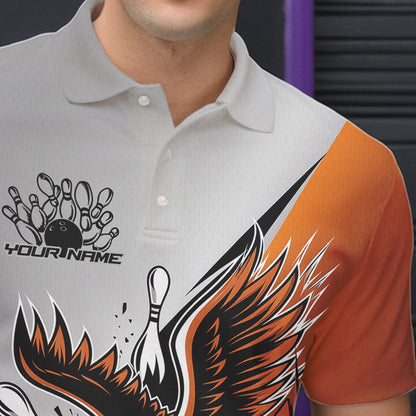 Custom Orange Eagle Bowling Team Men Polo Shirts, Eagle Bowling League Shirt Bowlers Outfit IPHW8754
