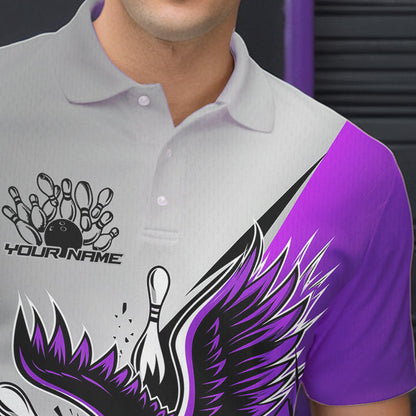 Custom Purple Eagle Bowling Team Men Polo Shirts, Eagle Bowling League Shirt Bowlers Outfit IPHW8756