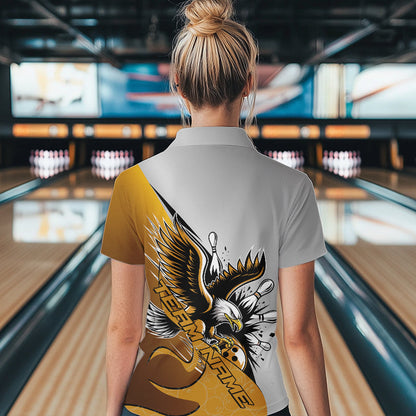 Custom Yellow Eagle Bowling Team Women Quarter-Zip Shirt, Bowling Team Shirt Bowlers Outfit IPHW8757