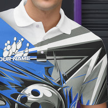 Load image into Gallery viewer, Custom Black And Blue Striking Bowling Polo Shirts For Men, Team Uniform Bowlers Outfits IPHW8765
