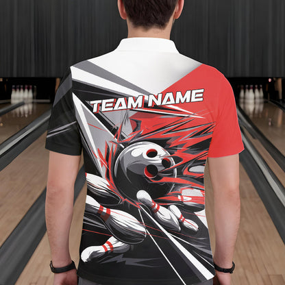 Custom Black And Red Striking Bowling Polo Shirts For Men, Team Uniform Bowlers Outfits IPHW8766
