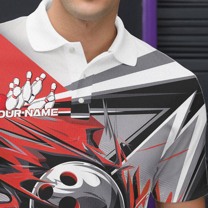 Custom Black And Red Striking Bowling Polo Shirts For Men, Team Uniform Bowlers Outfits IPHW8766