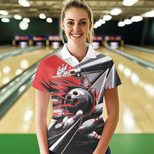 Load image into Gallery viewer, Custom Black And Red Striking Bowling Polo Shirts For Women, Team Uniform Bowlers Outfits IPHW8766