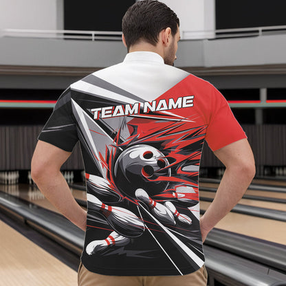 Custom Black And Red Striking Bowling Quarter-Zip Shirts For Men, Team Uniform Bowlers Outfits IPHW8766