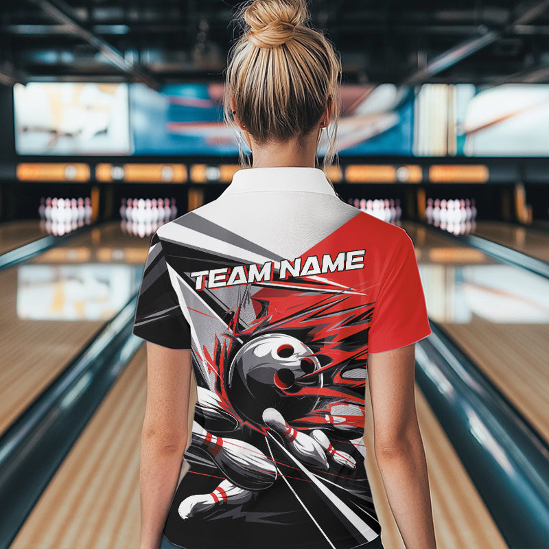 Custom Black And Red Striking Bowling Womens Quarter-Zip Shirts, Team Bowlers Outfits IPHW8766