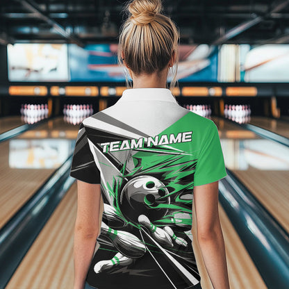 Custom Black And Green Striking Bowling Womens Quarter-Zip Shirts, Team Bowlers Outfits IPHW8767