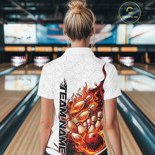 Load image into Gallery viewer, Cusom Red Flame Bowling Women Polo Team Shirt, Fire Bowling Tournament Jersey IPHW11127