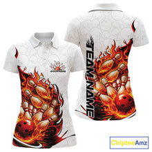 Load image into Gallery viewer, Cusom Red Flame Bowling Women Polo Team Shirt, Fire Bowling Tournament Jersey IPHW11127