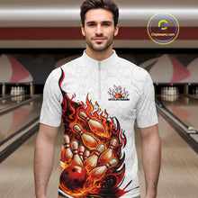 Load image into Gallery viewer, Cusom Red Flame Bowling Men Quarter-Zip Team Shirt, Fire Bowling Tournament Jersey IPHW11127