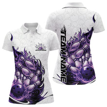 Load image into Gallery viewer, Cusom Purple Blue Flame Bowling Women Polo Team Shirt, Fire Bowling Tournament Jersey IPHW11128