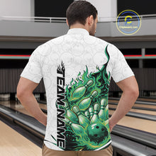 Load image into Gallery viewer, Cusom Green Flame Bowling Men Quarter-Zip Team Shirt, Fire Bowling Tournament Jersey IPHW11131