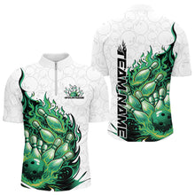 Load image into Gallery viewer, Cusom Green Flame Bowling Men Quarter-Zip Team Shirt, Fire Bowling Tournament Jersey IPHW11131