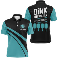 Load image into Gallery viewer, "Dink Responsibly" Sayings Custom Name Blue Pickleball Polo Shirts For Men, Pickleball Outfits IPHW6724