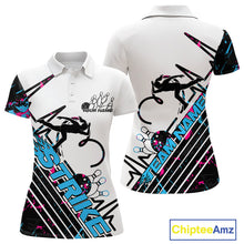 Load image into Gallery viewer, Custom Blue And Pink Camo Strike Bowling Women Polo Shirts, Bowling Heartbeat Pulse Line IPHW9248