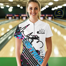 Load image into Gallery viewer, Custom Blue And Pink Camo Strike Bowling Women Quarter-Zip Shirts, Bowling Heartbeat IPHW9248
