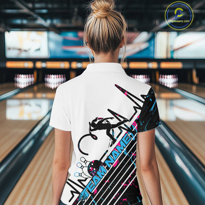 Custom Blue And Pink Camo Strike Bowling Women Quarter-Zip Shirts, Bowling Heartbeat IPHW9248