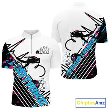 Load image into Gallery viewer, Custom Blue And Pink Camo Strike Bowling Quarter-Zip Shirts For Men, Bowling Heartbeat Pulse Line IPHW9248