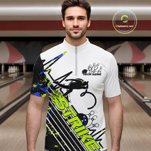 Load image into Gallery viewer, Custom Blue And Green Camo Strike Bowling Quarter-Zip Shirt For Men, Bowling Heartbeat Pulse Line IPHW9249
