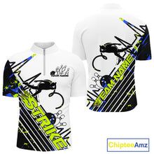 Load image into Gallery viewer, Custom Blue And Green Camo Strike Bowling Quarter-Zip Shirt For Men, Bowling Heartbeat Pulse Line IPHW9249