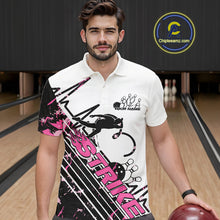 Load image into Gallery viewer, Custom Black And Pink Camo Strike Bowling Polo Shirt For Men, Bowling Heartbeat Pulse Line IPHW9250