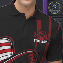 Load image into Gallery viewer, Custom Black And Red Sugar Skull Bowling Team Polo Shirts For Men, Bowling League Shirt IPHW9256