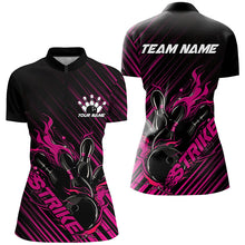 Load image into Gallery viewer, Custom Black And Pink Flame Ladies Bowling Shirts, Strike Bowling Team Shirt Outfit Bowling IPHW7321