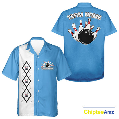Custom Classic Vintage Argyle Bowling Men And Women Button Up, Retro Bowling Team Shirt IPHW10068