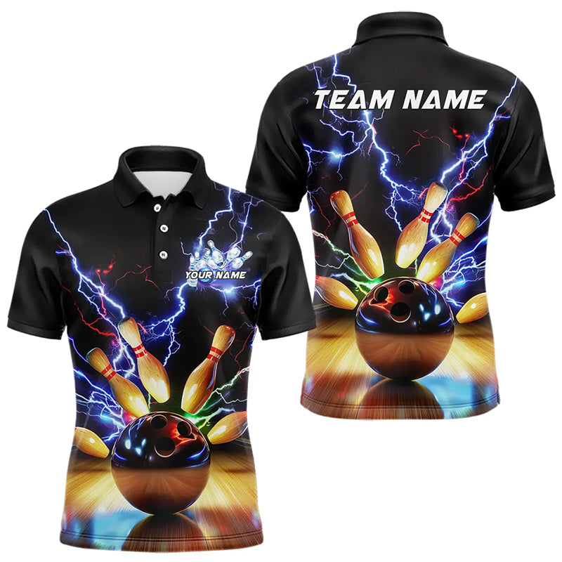 Colorful Neon Thunder Lightning Style Custom Bowling Polo Team Shirts For Men IPHW8053