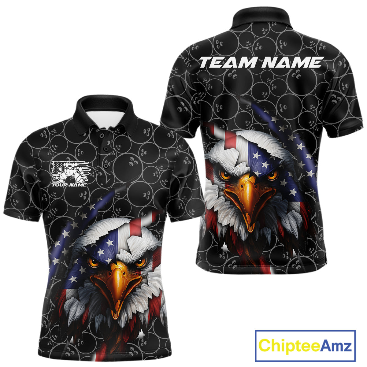 Custom Patriotic Eagle Men Bowling Team Shirt, US Flag Eagle Bowling League Shirt IPHW10191