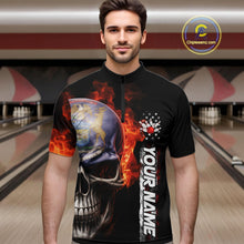 Load image into Gallery viewer, Custom Flame Skull American Michigan Flag Men Bowling Team Shirt, Patriotic Bowling Jersey IPHW10636
