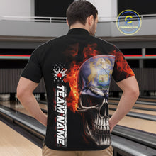 Load image into Gallery viewer, Custom Flame Skull American Michigan Flag Men Bowling Team Shirt, Patriotic Bowling Jersey IPHW10636