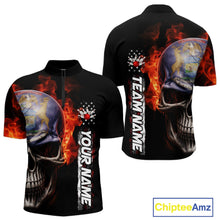 Load image into Gallery viewer, Custom Flame Skull American Michigan Flag Men Bowling Team Shirt, Patriotic Bowling Jersey IPHW10636