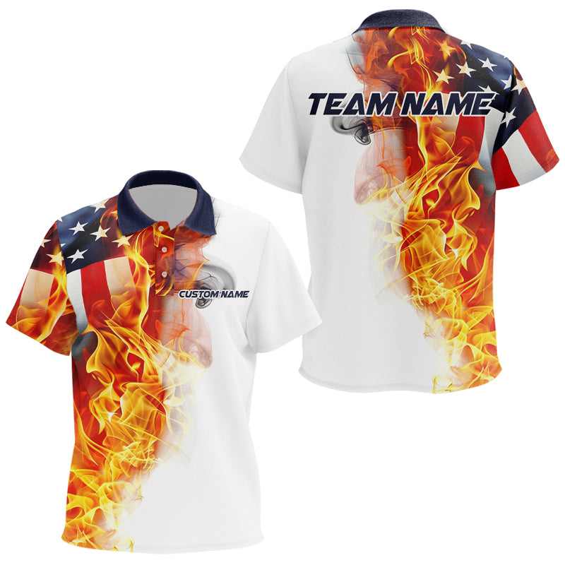 Flame American Flag Custom Polo Shirts For Kid, Patriotic Bowling Team Jersey IPHW5984