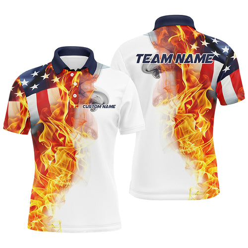 Flame American Flag Custom Polo  /Quarter-Zip Shirts For Men Women, Patriotic Bowling Team Jersey IPHW5984