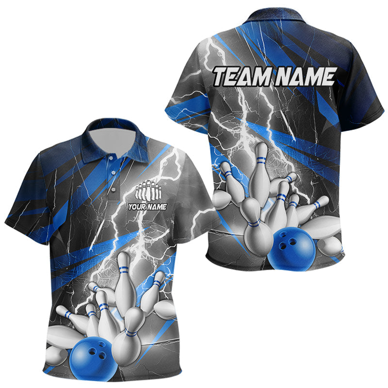 Blue Thunder Lightning Custom Bowling Team Jersey, Team Bowling Polo Shirts For Kid IPHW5991