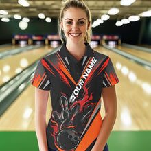 Load image into Gallery viewer, Custom Black And Red Flame Bowling Women Polo Shirts, Fire Bowling Tournament Team Outfits IPHW8773