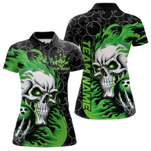 Load image into Gallery viewer, Custom Black And Green Flame Skull Bowling Women Polo Shirts, Halloween Bowling Outfit IPHW8775