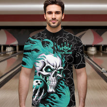 Load image into Gallery viewer, Custom Black And Blue Flame Skull Bowling Men Quarter-Zip Shirts, Skull Halloween Bowling Outfit IPHW8776