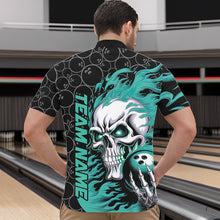 Load image into Gallery viewer, Custom Black And Blue Flame Skull Bowling Men Quarter-Zip Shirts, Skull Halloween Bowling Outfit IPHW8776