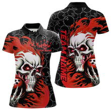 Load image into Gallery viewer, Custom Black And Red Flame Skull Bowling Women Polo Shirts, Skull Halloween Bowling Outfit IPHW8777