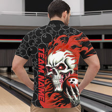 Load image into Gallery viewer, Custom Black And Red Flame Skull Bowling Men Quarter-Zip Shirts, Skull Halloween Bowling Outfit IPHW8777