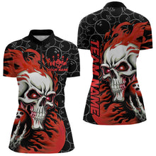 Load image into Gallery viewer, Custom Black And Red Flame Skull Bowling Women Quarter-Zip Shirts, Halloween Bowling Outfit IPHW8777