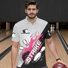 Load image into Gallery viewer, Custom Pink Flame Strike Bowling Men Polo Shirts, Bowling Team Uniform Bowling League Shirt IPHW8778