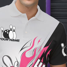 Load image into Gallery viewer, Custom Pink Flame Strike Bowling Men Polo Shirts, Bowling Team Uniform Bowling League Shirt IPHW8778