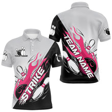 Load image into Gallery viewer, Custom Pink Flame Strike Bowling Men Polo Shirts, Bowling Team Uniform Bowling League Shirt IPHW8778