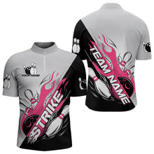 Load image into Gallery viewer, Custom Pink Flame Strike Bowling Men Quarter-Zip Shirts, Bowling Team Uniform Bowling League Shirt IPHW8778