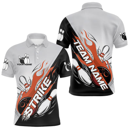 Custom Orange Flame Strike Bowling Men Polo Shirts, Bowling Team Uniform Bowling League Shirt IPHW8779