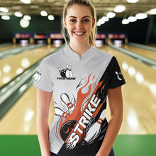 Load image into Gallery viewer, Custom Orange Flame Strike Bowling Women Quarter-Zip Shirts, Team Bowling League Shirt IPHW8779