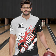 Load image into Gallery viewer, Custom Red Flame Strike Bowling Men Polo Shirts, Bowling Team Uniform Bowling League Shirt IPHW8780